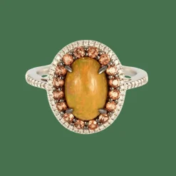 Bague or gris, opale de feu, saphirs orange et diamants
