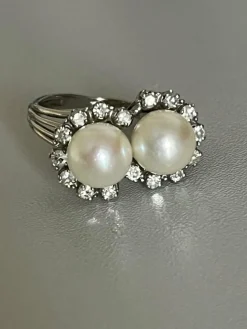 Bague Or Gris Perles Diamants