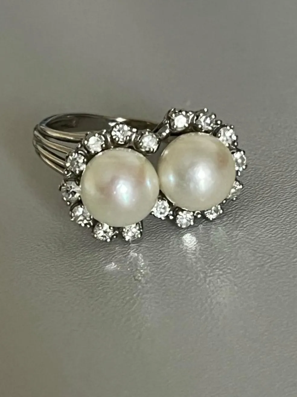 Bague Or Gris Perles Diamants