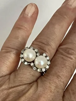 Bague Or Gris Perles Diamants