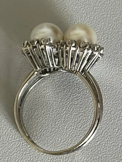 Bague Or Gris Perles Diamants