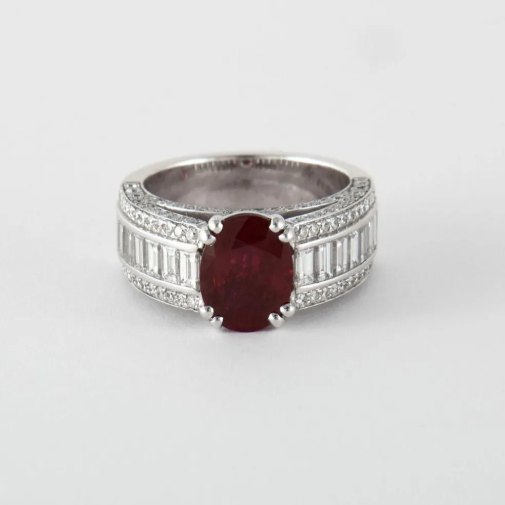 Bague Or Gris Rubis & Diamants