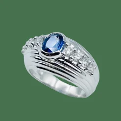 Bague or gris Saphir de Ceylan et Diamants