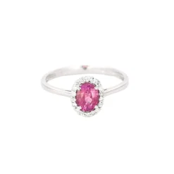 Bague or gris, saphir rose et diamants