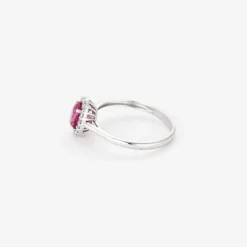 Bague or gris, saphir rose et diamants