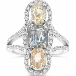 Bague or gris saphirs diamant