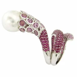Bague or gris saphirs roses perle