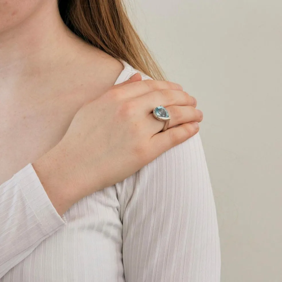 Bague Or gris Topaze poire Diamants