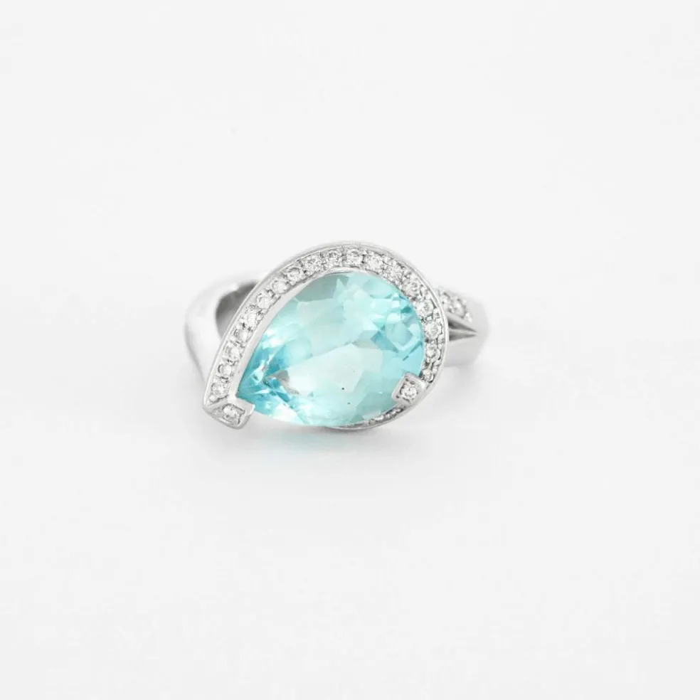 Bague Or gris Topaze poire Diamants