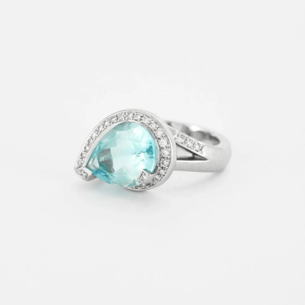 Bague Or gris Topaze poire Diamants