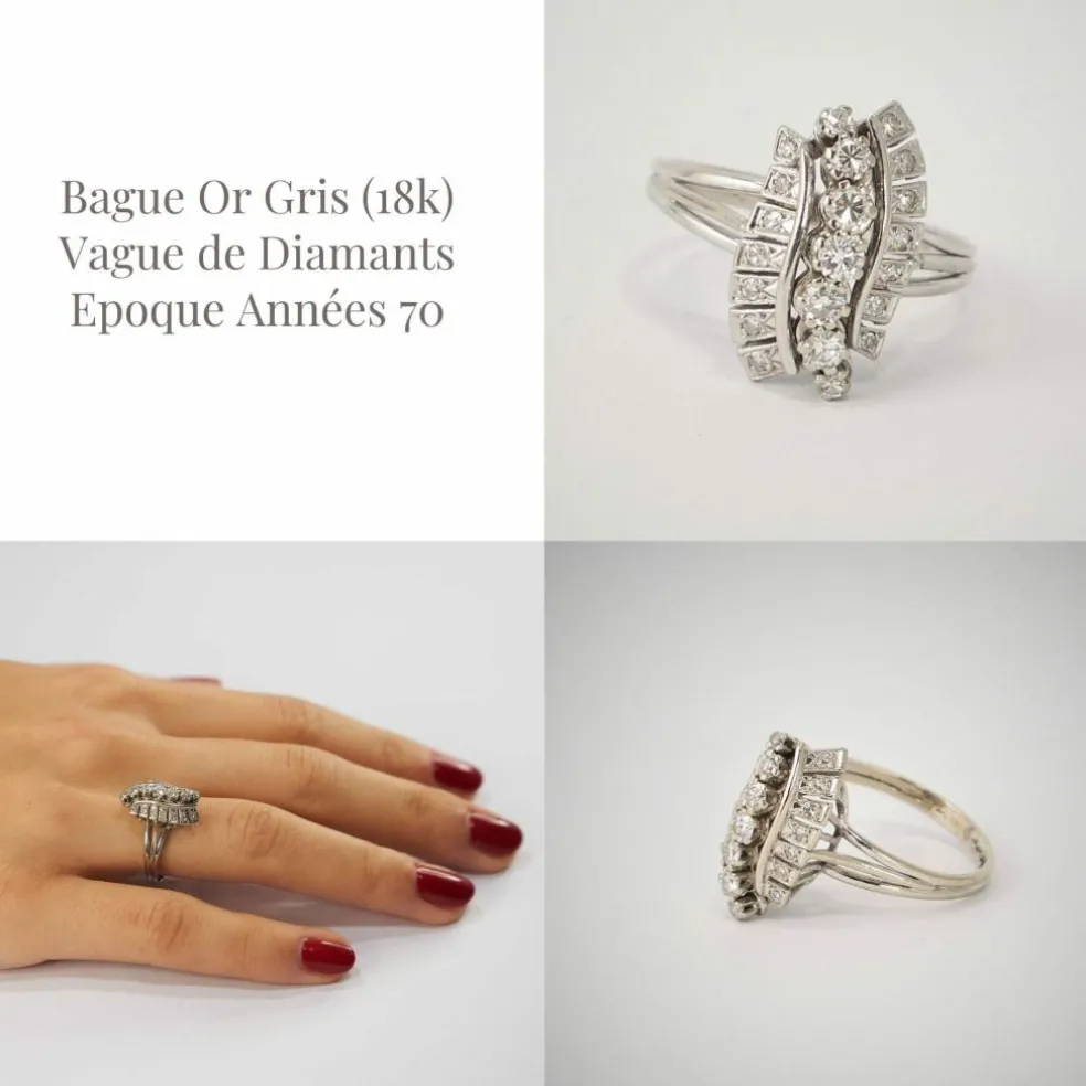 Bague Or Gris Vague de Diamants