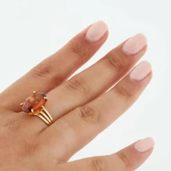 Bague Or Jaune et Quartz Fumé