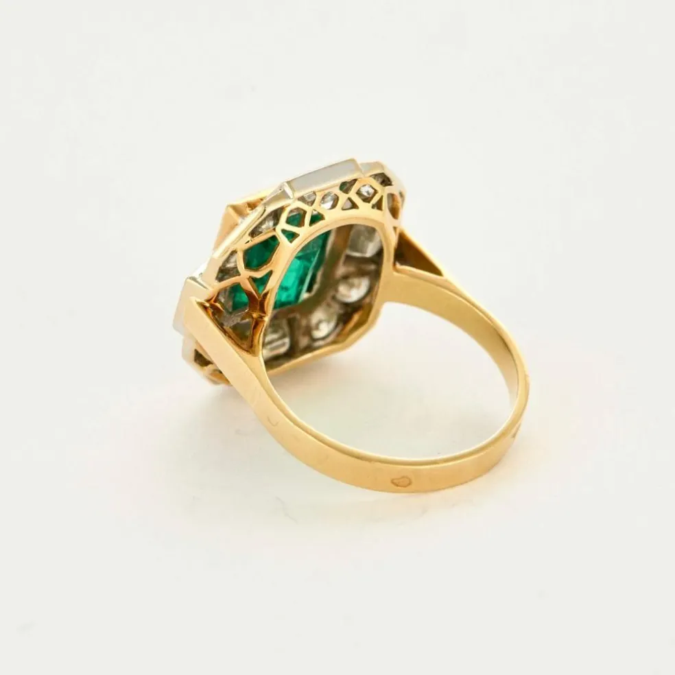 Bague or jaune Émeraude de Colombie et diamants