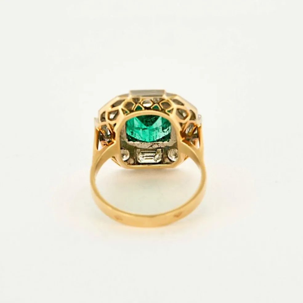 Bague or jaune Émeraude de Colombie et diamants