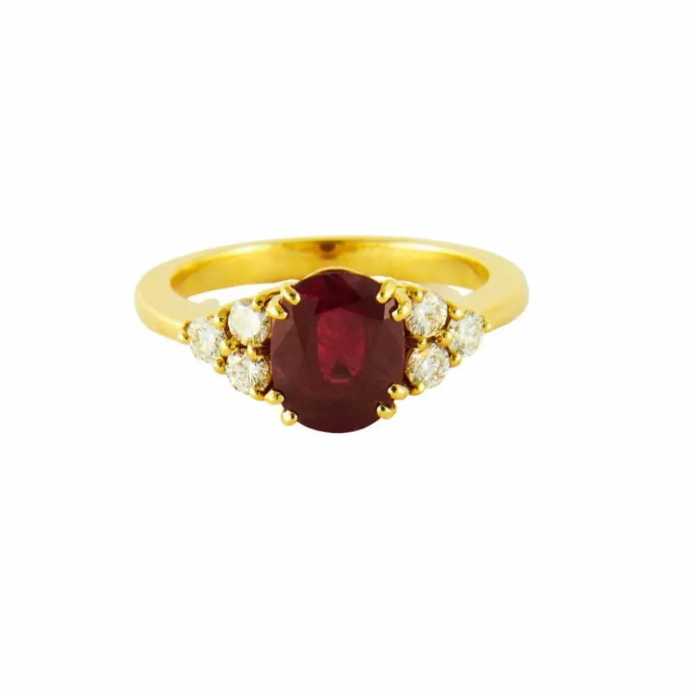 Bague Or Jaune Rubis birman & Diamants
