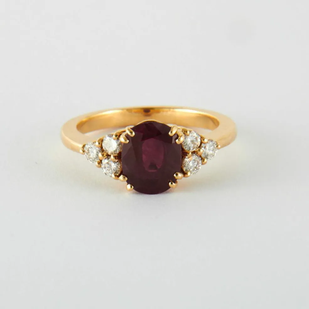 Bague Or Jaune Rubis birman & Diamants