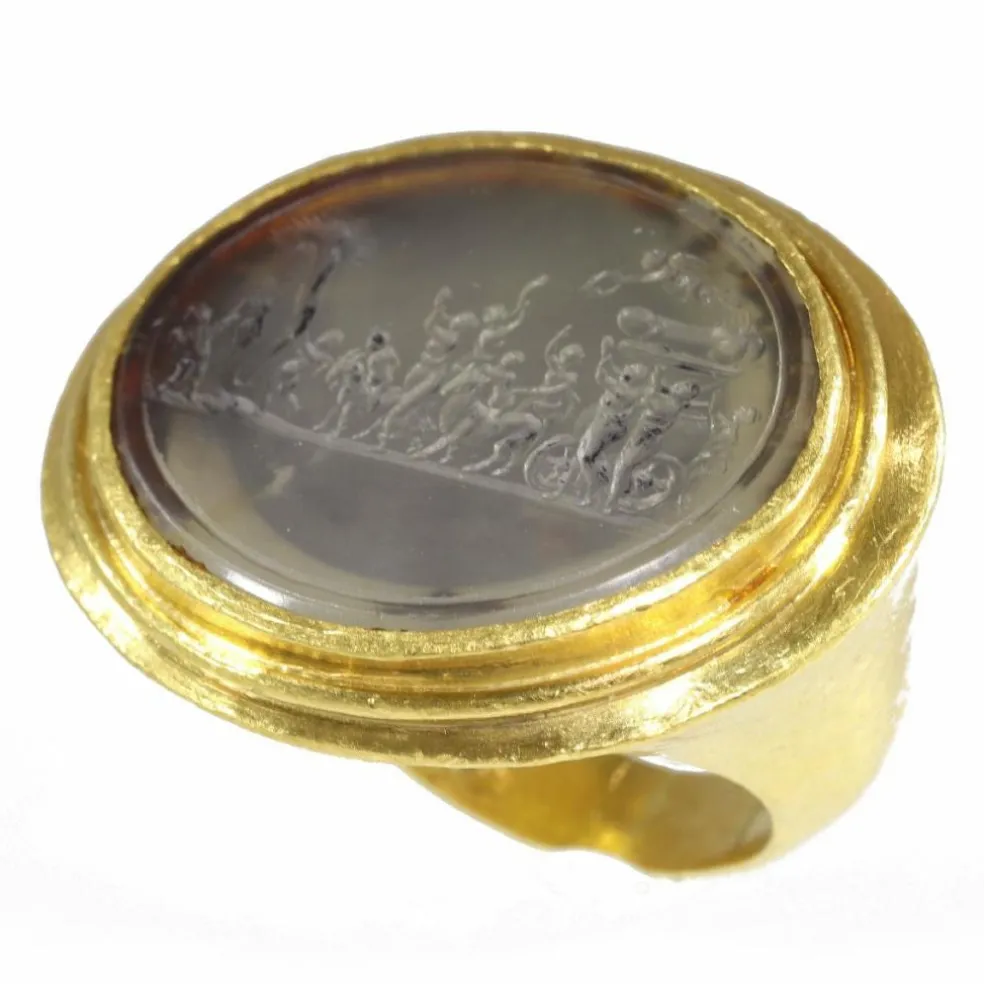 Bague or jaune, agate