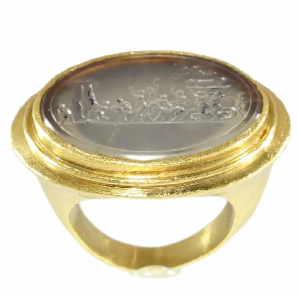 Bague or jaune, agate