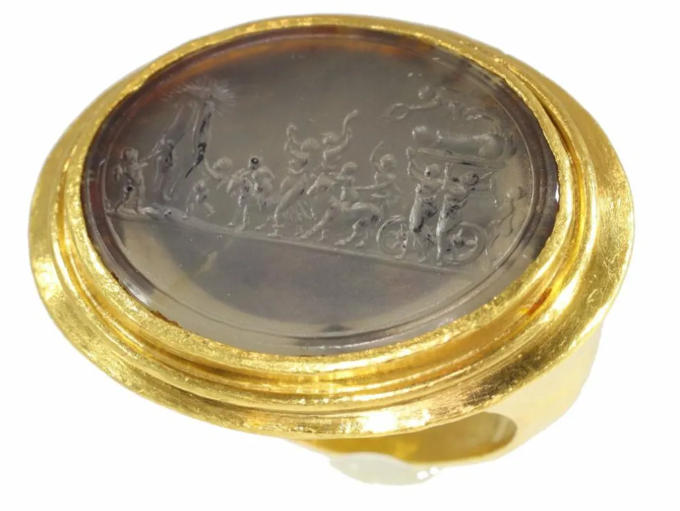 Bague or jaune, agate