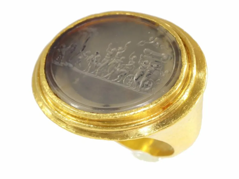 Bague or jaune, agate