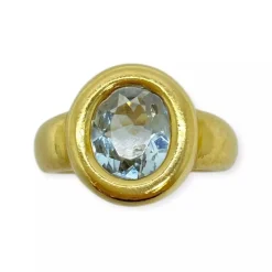 Bague or jaune aigue marine