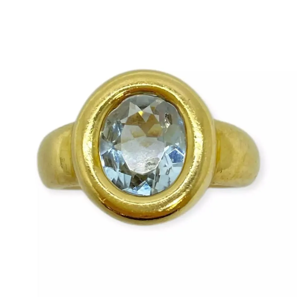 Bague or jaune aigue marine