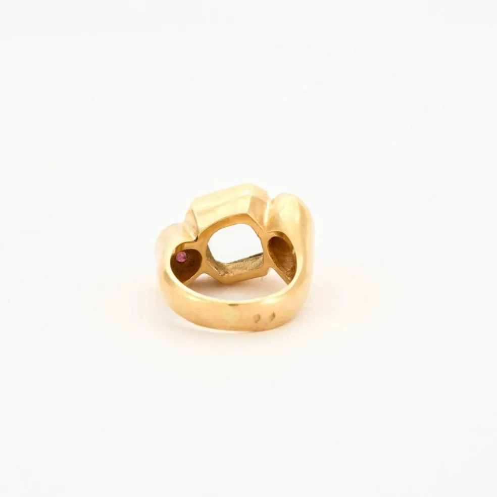 Bague or jaune aigue marine et grenats