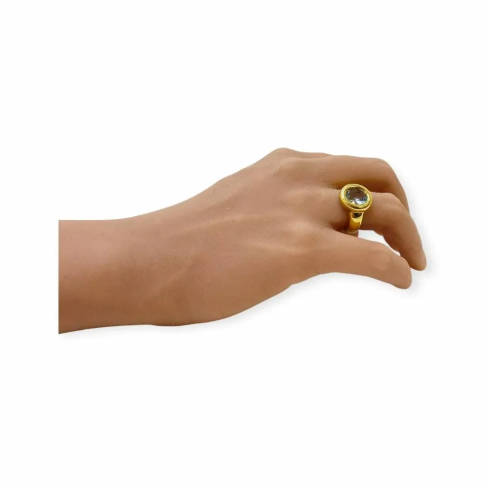 Bague or jaune aigue marine