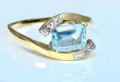 Bague or jaune aigue-marine et diamants
