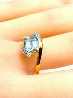 Bague or jaune aigue-marine et diamants