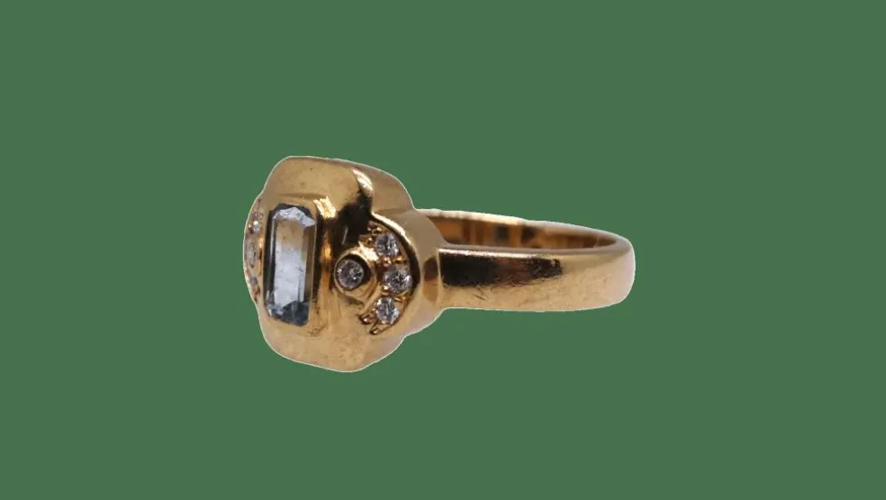 Bague or jaune, aigue-marine et diamants