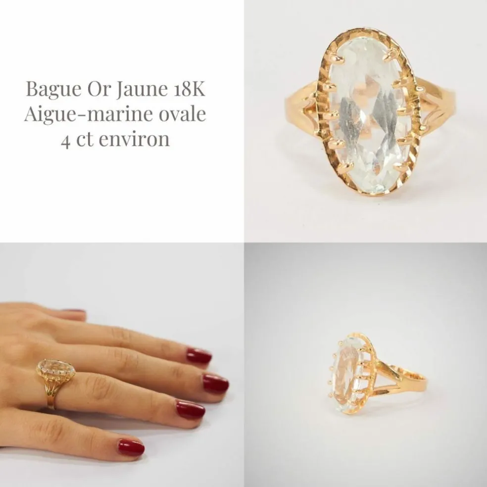 Bague or jaune aigue-marine
