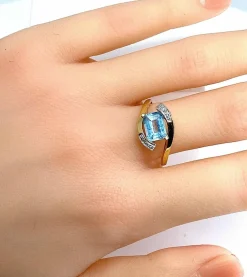 Bague or jaune aigue-marine et diamants