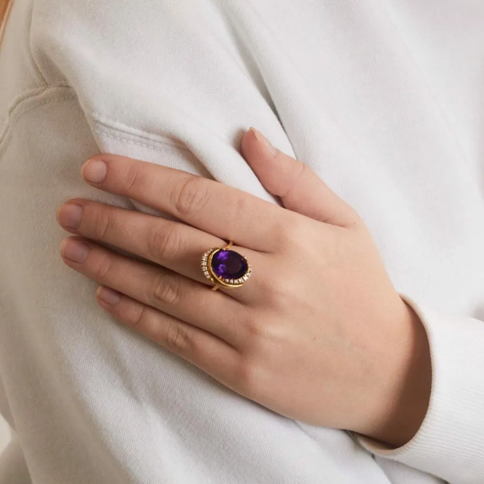 Bague Or jaune Améthyste Diamants