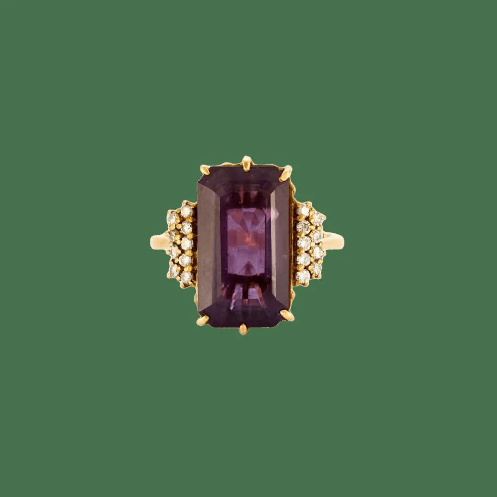Bague or jaune améthyste et diamants