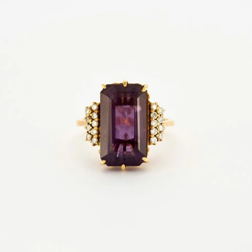 Bague or jaune améthyste et diamants
