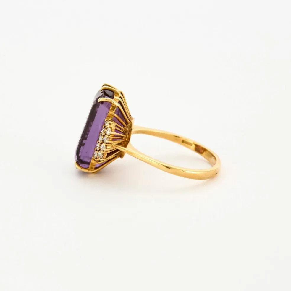 Bague or jaune améthyste et diamants