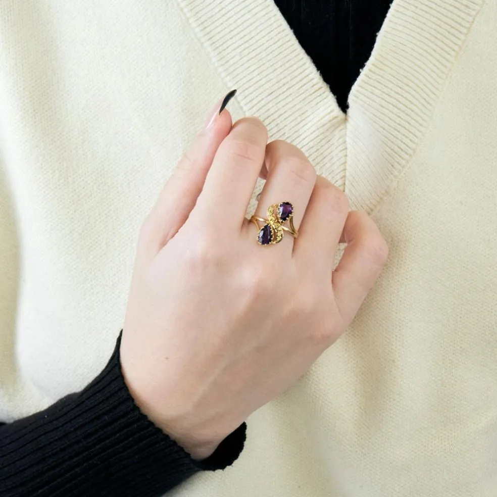 Bague or jaune améthystes