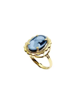 Bague Or jaune avec camée bleu
