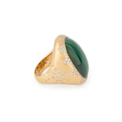 Bague or jaune brossée ornée d'une malachite