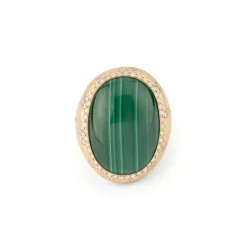 Bague or jaune brossée ornée d'une malachite