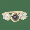 Bague or jaune, cabochon saphir, diamants