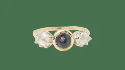 Bague or jaune, cabochon saphir, diamants