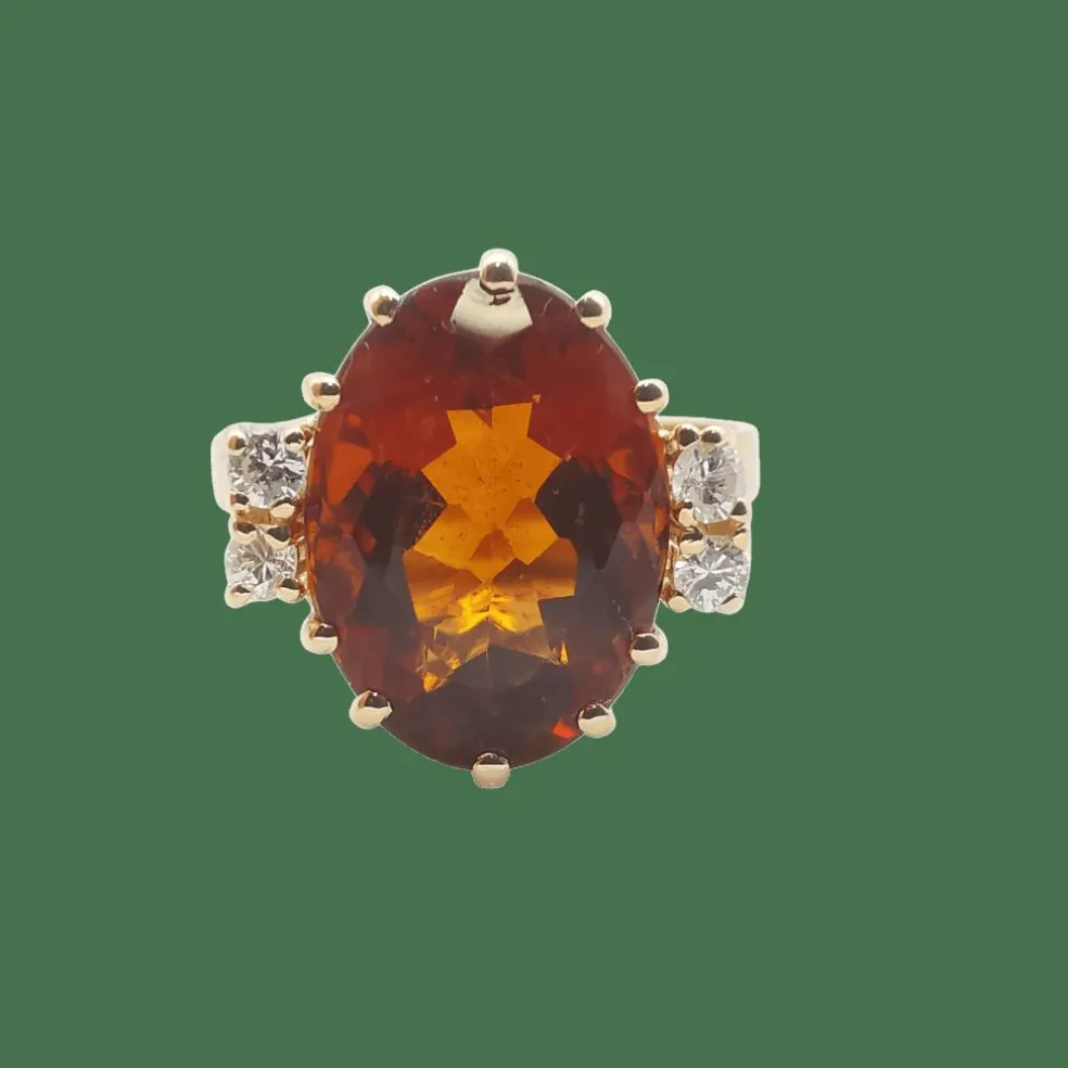 Bague or jaune citrine et diamants