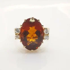 Bague or jaune citrine et diamants