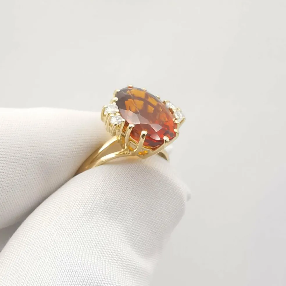 Bague or jaune citrine et diamants