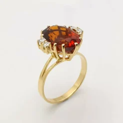 Bague or jaune citrine et diamants
