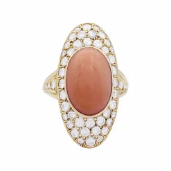 Bague, or jaune, corail et diamants