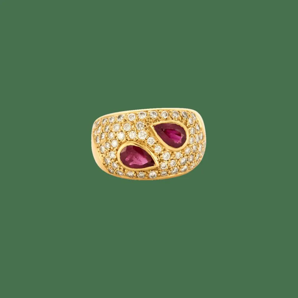 Bague or jaune deux rubis poire etdiamants