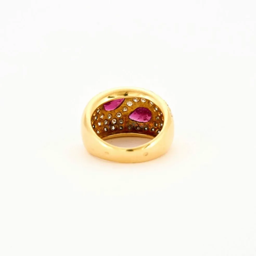 Bague or jaune deux rubis poire etdiamants